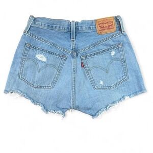 Levi's 501 shorts blue denim with frayed hem size 26
